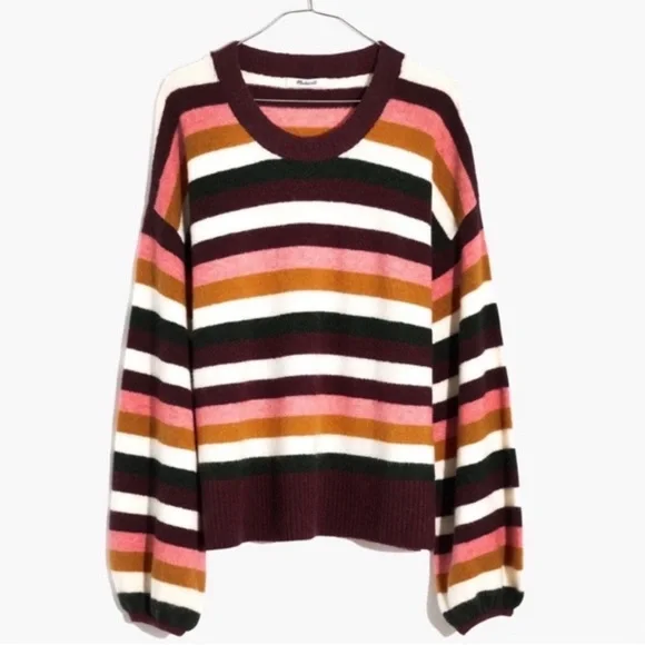 MADEWELL Payton Striped Merino Wool / Alpaca Blend Balloon Sleeve Sweater Size M - Picture 6 of 13